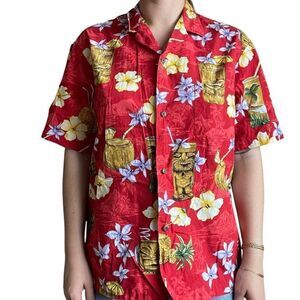 Vintage 90s Mens Royal Creations Hawaiian Floral Tropical Tiki Button Down Sz M